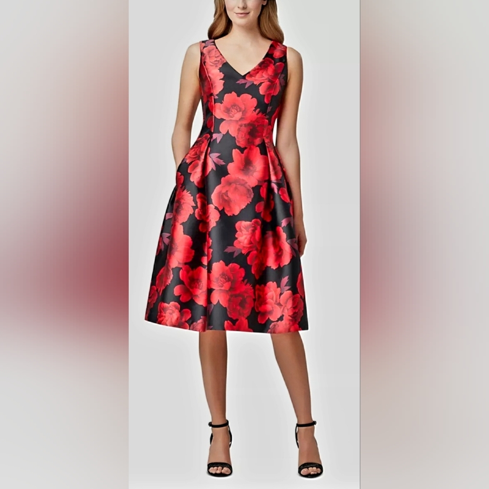 Tahari Sleeveless Floral Jacquard A-Line Dress